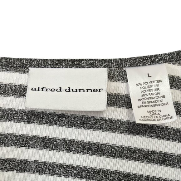 Alfred Dunner Women’s Size L Gray & White Stripe 2-Piece Top with Necklace - Picture 4 of 6